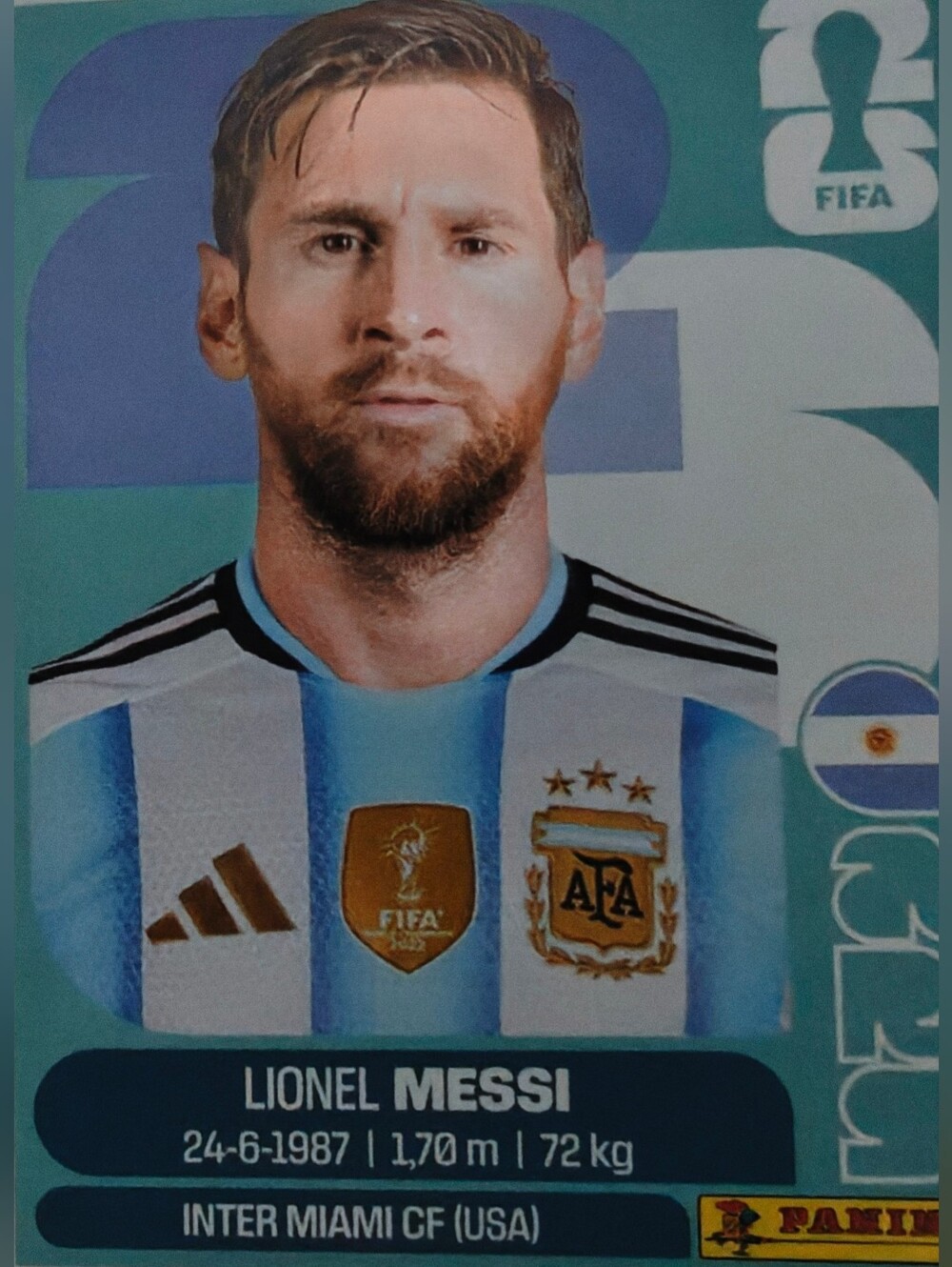 Messi Panini Argentina Soccer Sticker - Light Blue & White Jersey